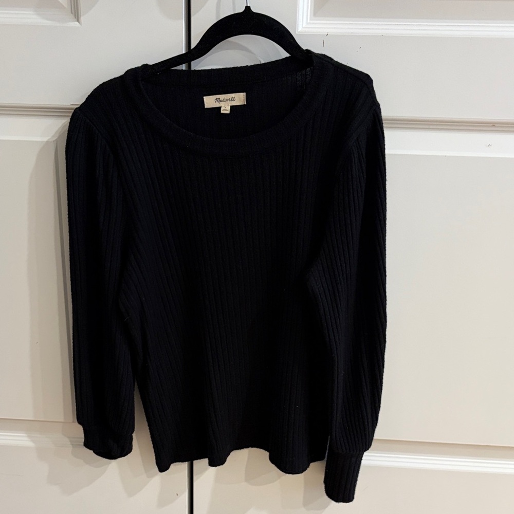 Madewell Black Ribbed Scoop Crewneck Sweater